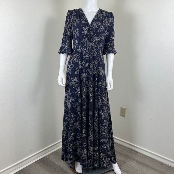Gal Meets Glam Women Size 8 Irene Blue Floral Maxi NEW Dress Flutter 3/4 Sleeve - Picture 11 of 15